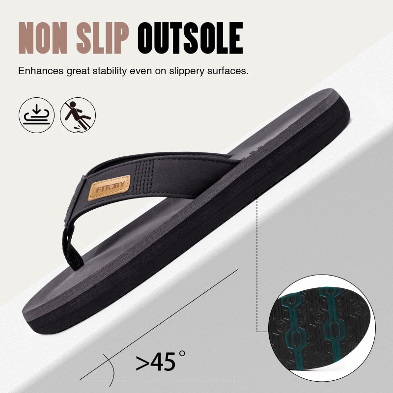 FITORY Men's Flip-Flops, Thongs Sandals Comfort Slippers for Beach Black Size 12 - Image 5
